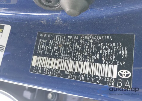 2019 Toyota Corolla Se из США, поврежденный, VIN 5YFBURHEXKP879968